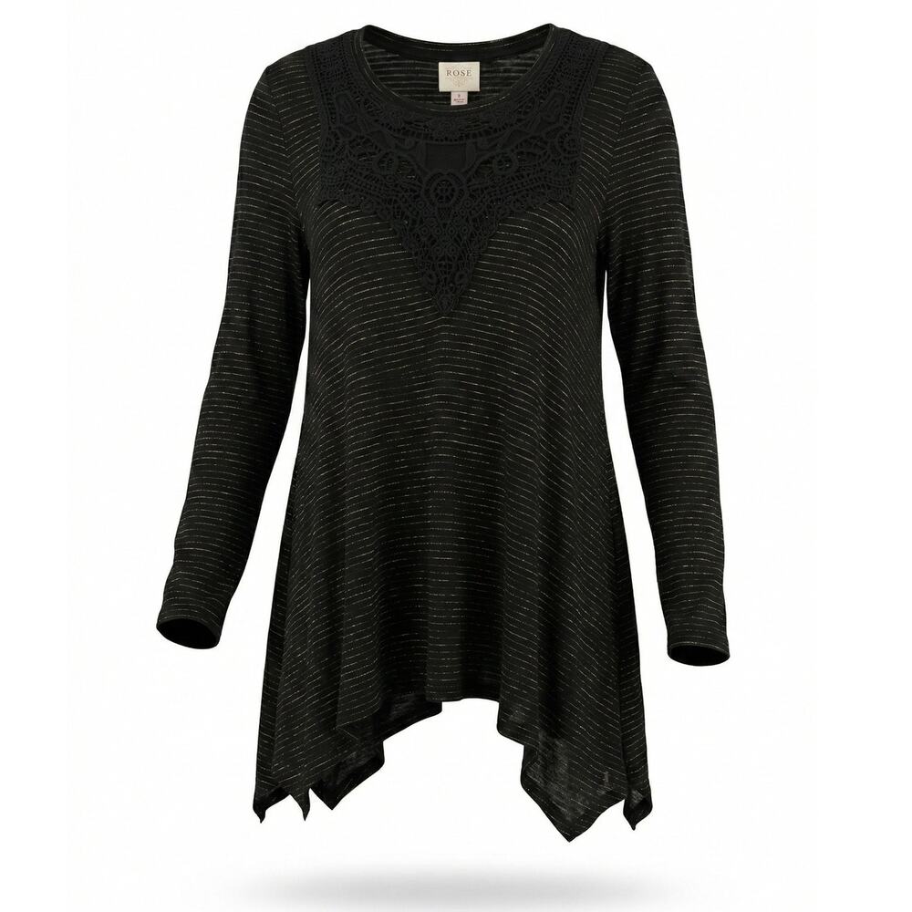 Knox Rose Womens L Boho Whimsigoth Crochet Witchy Fairy Metallic Sharkbite Tunic